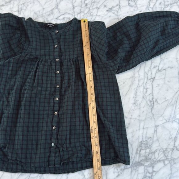 MADEWELL Plaid Balloon-Sleeve Peasant Top Sz M - Picture 5 of 9